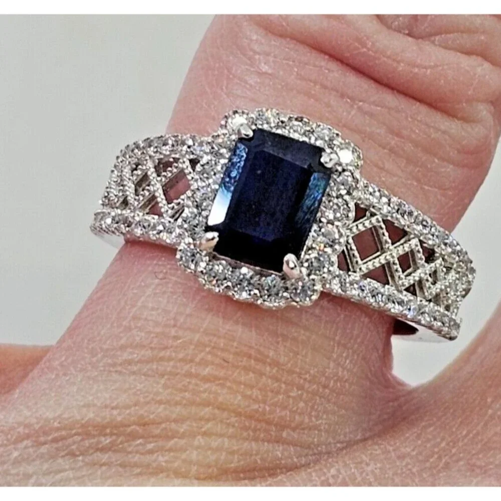 Size 8 Sterling‎ Silver .925 Natural Blue Sapphire 2.25CT Openwork Ring NEW
